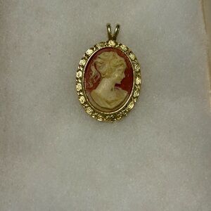 Elegant Gold and Red Cameo Pendant